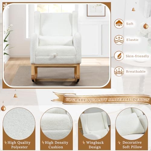 Ivory Comfortable Rocking Chair with Foot Rest for Nursery and Relaxing