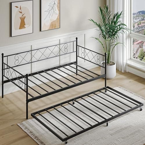 Metal Daybed with Trundle for Living Room, Bedroom and Guest Room