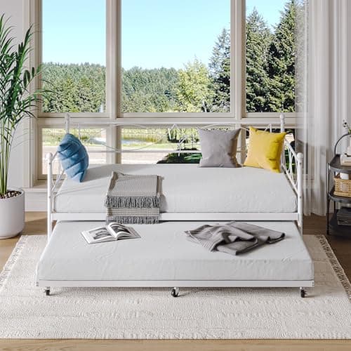 IDEALHOUSE Metal Twin Daybed with Trundle, Multi-Functional Bedroom and Living Room Sofa Bed