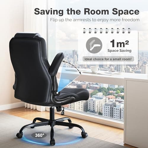 Furmax Black Ergonomic Big and Tall Desk Chair with PU Leather and Flip-Up Armrest
