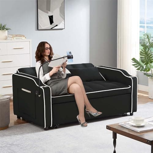 Modern Sleeper Sofa with USB & Type C Port - 3-in-1 Convertible Loveseat Futon for Living Room Apartment