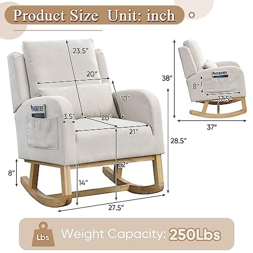 Beige Wingback Glider Chair for Nursery and Living Spaces