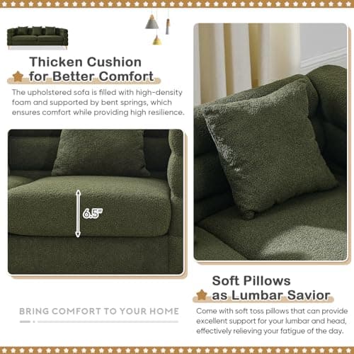 Modern 81-inch Couch + 60-inch Loveseat in Green Teddy Fabric