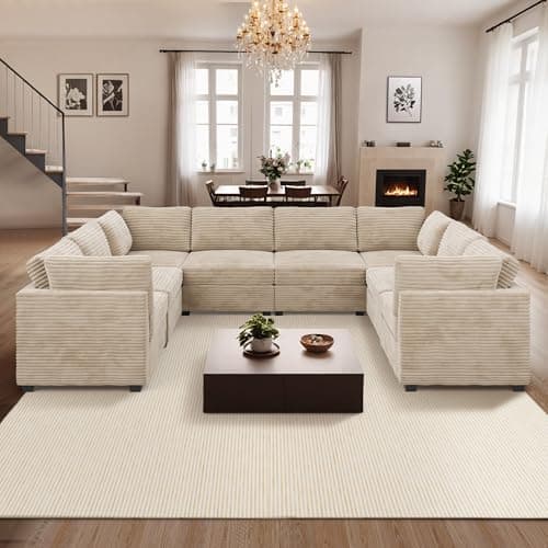 Ovios 130.7" U-Shaped Sofa Bed Living Room Set, 6 Seater, Black