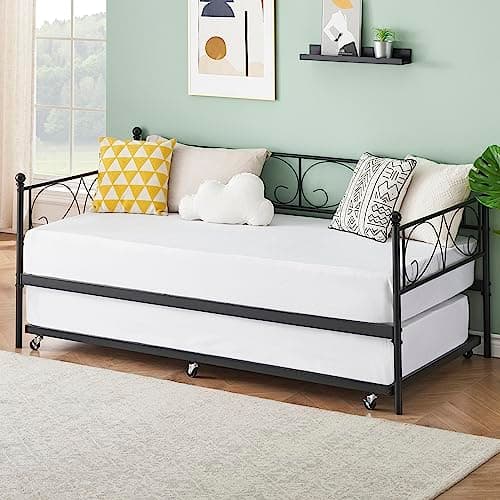 IDEALHOUSE Twin Daybed with Trundle, White, Space-Saving Sofa Bed Frame