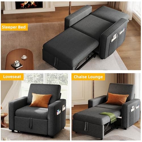 YITAHOME 3-in-1 Convertible Sofa Chair Bed, Grey Linen Recliner