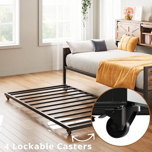 LIKIMIO Industrial Brown Daybed with Trundle, Storage & Charging Station