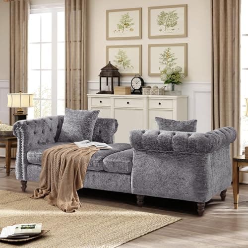 Antetek Mid Century Modern Loveseat Sofa Bed, Grey