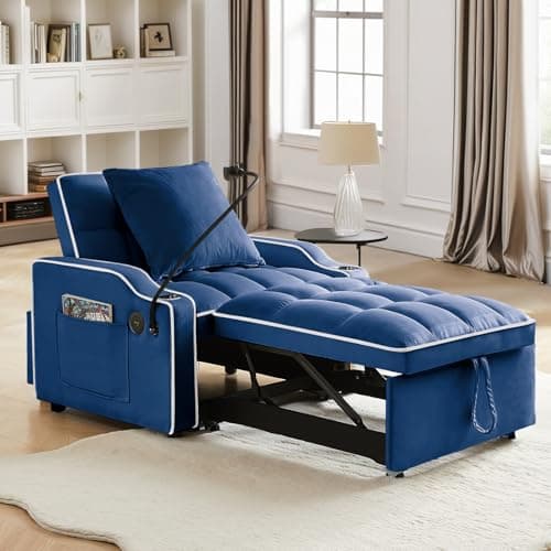 Modern Velvet Sleeper Sofa Bed with Charging Ports, Black