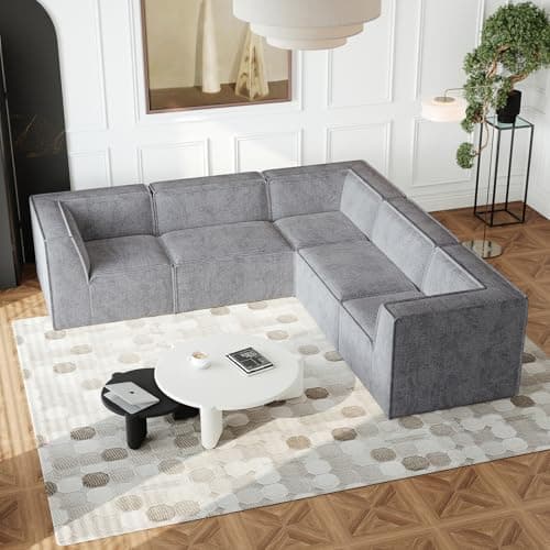 Antetek Grey L-Shaped Comfortable Modular Sectional Sofa, 5 Seater