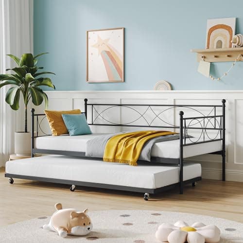 IDEALHOUSE Metal Twin Daybed with Trundle, Multi-Functional Bedroom and Living Room Sofa Bed
