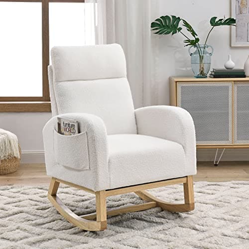 Modern White Fabric Nursery Rocking Glider Chair