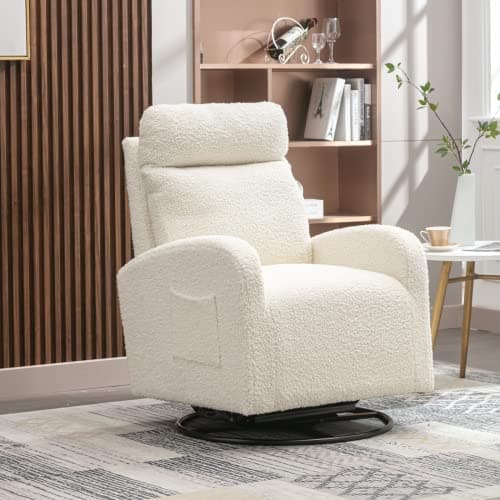 Antetek 360 Degree Swivel Chair, White, Modern Fabric Sofa