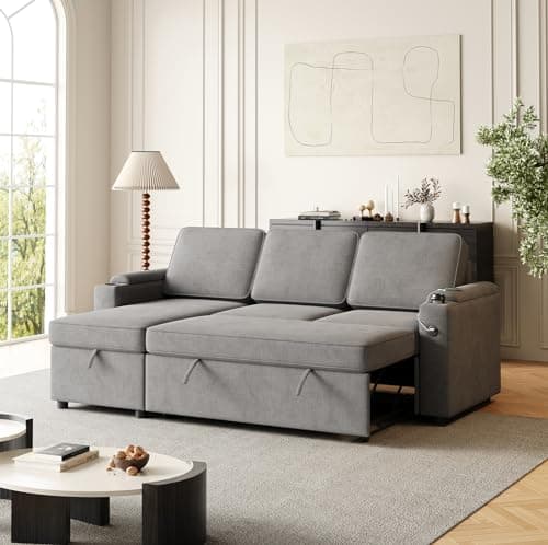 Antetek L-Shaped Sectional Sleeper Sofa, Grey with Storage & USB Port