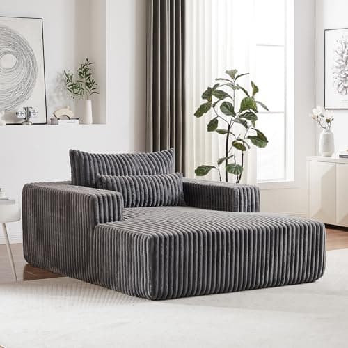 Beige Oversized Chaise Lounge Chair with Armrests & Pillows, Modern Couch for Living Room, Bedroom, Office