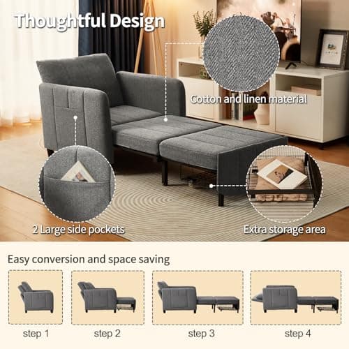 84" Extra Long Convertible Chair Bed | Sleeper Chair & Pull-Out Sofa Bed (Dark Grey)