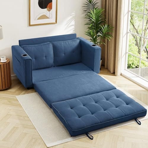 Dark Blue Modern Comfortable Loveseat Sleeper Sofa Bed