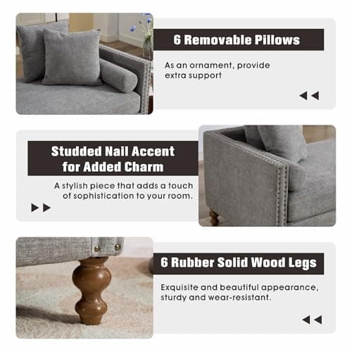 Chenille Grey 75" Oversized Upholstered Chaise Lounge Chair