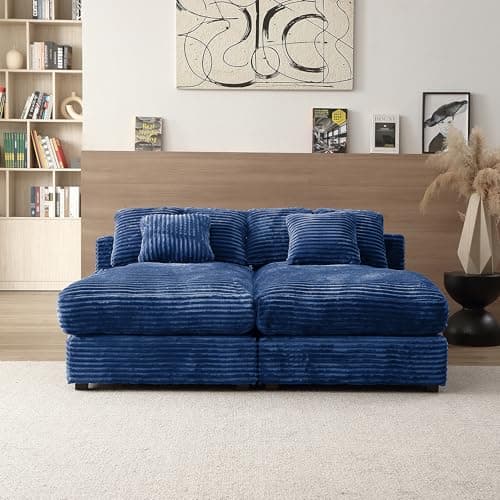 Oversized Grey Corduroy Chaise Lounge with 6 Pillows for Living Room and Bedroom
