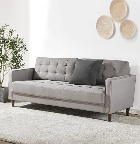Zinus Benton Stone Grey Grid Tufted Sofa Couch, Easy Assembly