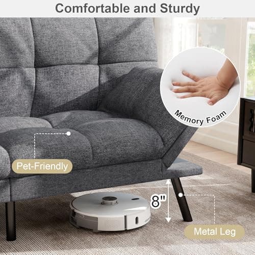 MUUEGM Light Gray Linen Reversible Splitback Recliner Loveseat 71" Futon Couch