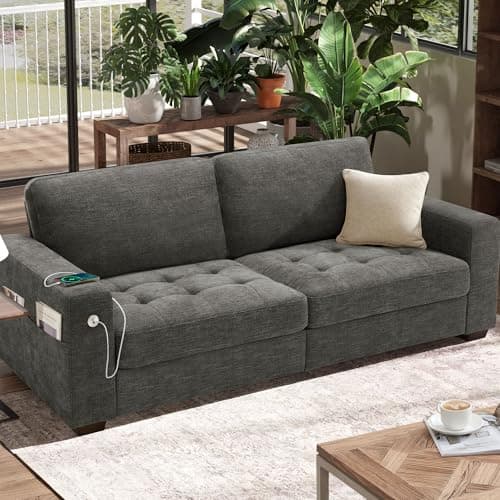 Hanherry 89" Living Room Sofa, Medium Firm Seat, USB Port, Chenille Fabric, Small Space