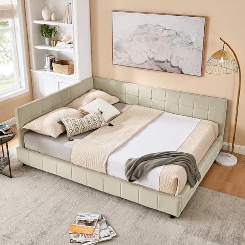 Antetek Black Full Size Daybed, Tufted Velvet Sofa Bed Frame