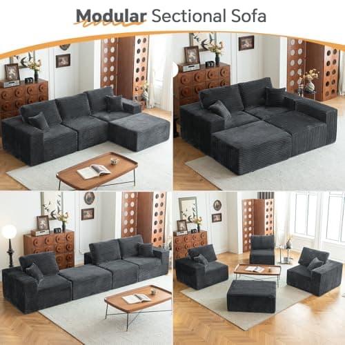 108" L-Shaped Cloud Couch, Grey, No Assembly Required
