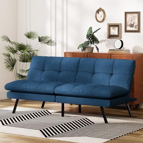 Black Faux Leather Futon Sofa Bed with Memory Foam & Adjustable Backrest