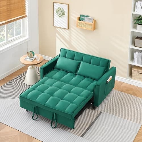 Grey 3-in-1 Convertible Velvet Bed Sofa, Pull-out Lounger with Reclining Backrest (55.1")