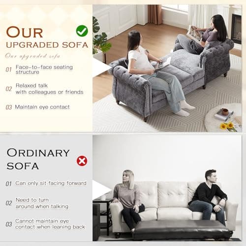 Antetek Mid Century Modern Loveseat Sofa Bed, Grey