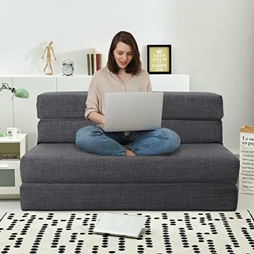 ANONER 60" Fold Sofa Bed Queen Size Dark Gray Memory Foam Couch