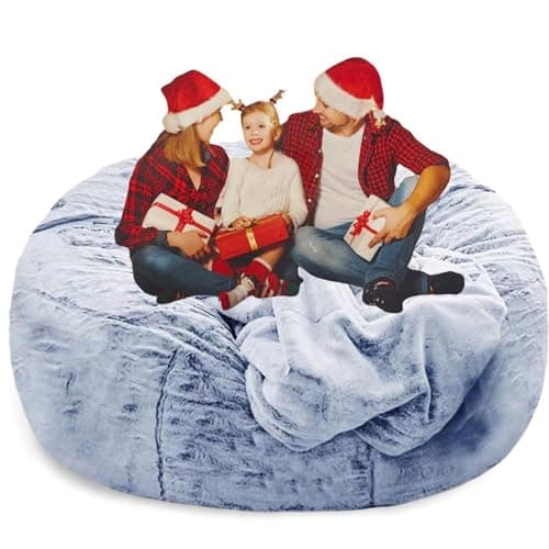 Giant Grey Bean Bag Chair for Adults and Kids, No-Fill, Stuffed Animal Storage
