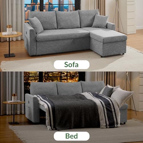 L-Shaped Sleeper Sofa Bed, 84" Sectional with Storage & USB Charging