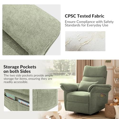 HULALAhome Mossy Green Nursery Glider Recliner with Storage