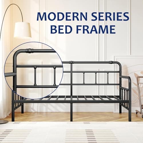 Metal Twin Bed Frame with Headboard - Heavy Duty Steel Slats, No Box Spring, Easy Assembly, Modern Design