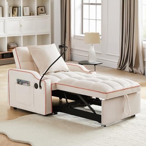 Modern Velvet Sleeper Sofa Bed with Charging Ports, Black