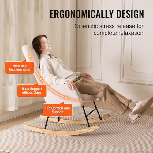 VEVOR Ivory White Teddy Fabric Glider Rocking Chair, Supportive Backrest, Up to 250 lbs
