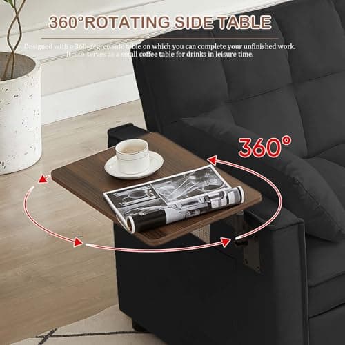 Antetek Modern Velvet 3-in-1 Convertible Sofa Bed, Black