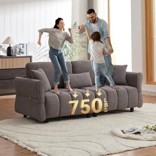 80-inch Grey Cloud Couch, Soft Chenille 3-Seater Sofa with Throw Pillows