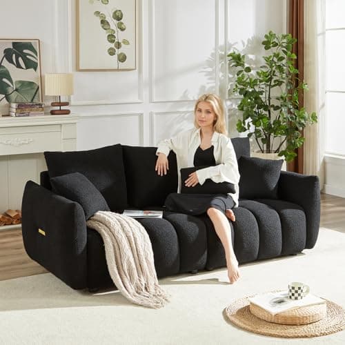 Antetek Oversized Deep Seat Teddy Sofa Set, 2 Pieces Black (82-inch)