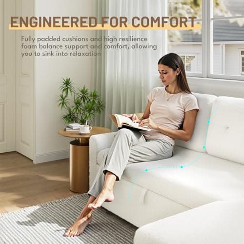 IULULU L-Shaped Boucle Sleeper Sofa with Pullout Bed and Chaise