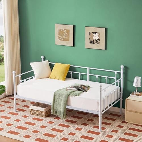VECELO Metal Platform Bed Frame, Twin Size with Headboard, Heavy-Duty Steel Support for Bedroom and Guest Room, Easy Assembly, White
| VECELO Daybed Mattress Foundation, Twin Size with Headboard, Heavy-Duty Steel Slat Support, Perfect for Bedroom or