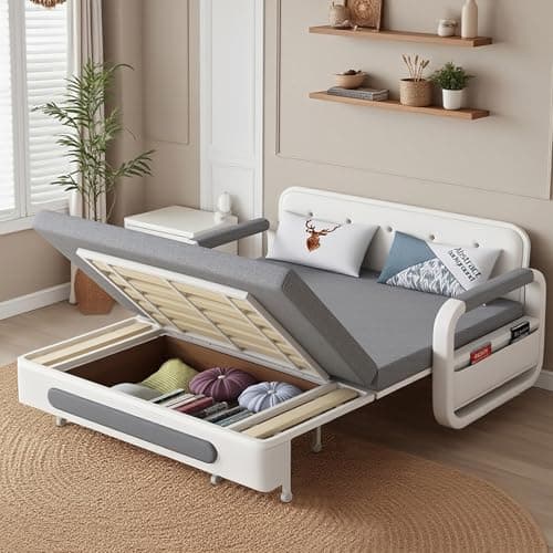Extendable Sofa Bed with Storage, zioSofa Dark Grey and White