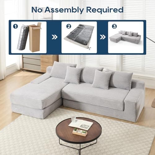 Grey 104-inch Cloud L-Shaped Foldable 3-Seater Couch Bed, Compressed Foam, Corner Lounge for Living Room