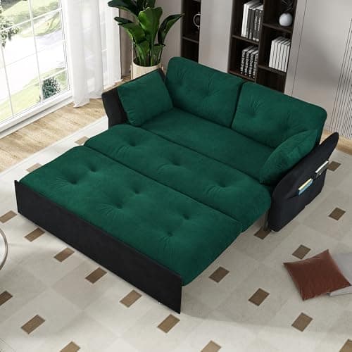 Eafurn 3-in-1 Convertible Pull-Out Sofa Bed Queen Size, Corduroy Lounge with Pillows & Storage