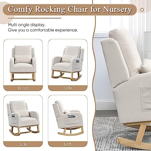 Beige Wingback Glider Chair for Nursery and Living Spaces