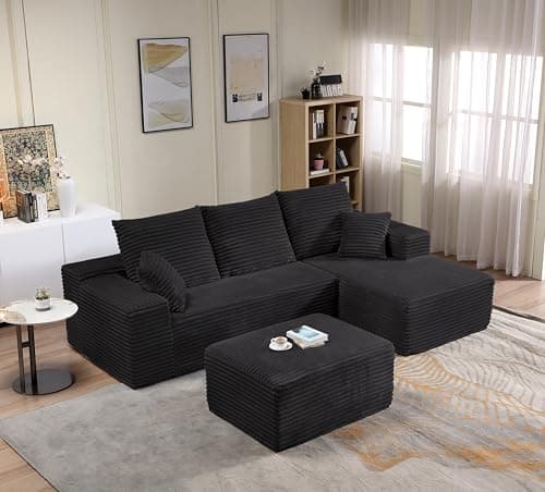 107" Grey Left-Facing Modular U-Shaped Couch with Chaise, No Assembly Required