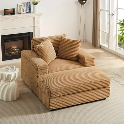 Upholstered Yellow Chaise Lounge Chair with Ottoman, 43.3" Corduroy Sectional