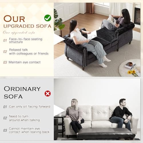 Antetek Mid Century Modern Face-to-Face Loveseat Sofa Bed, Black